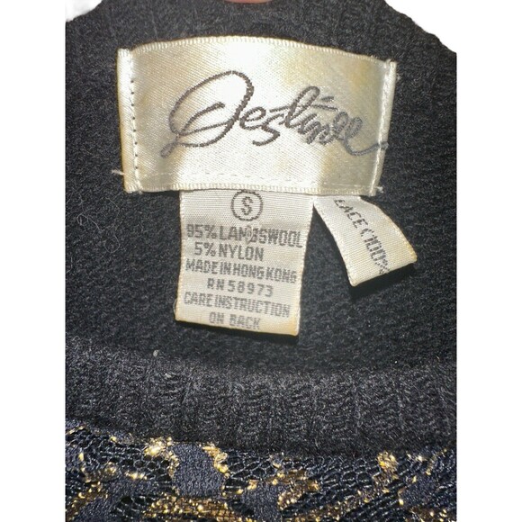 Destinee Womens S 70s Lambswool Sweater Black Gold Metallic Floral Lace Vintage - Picture 6 of 16